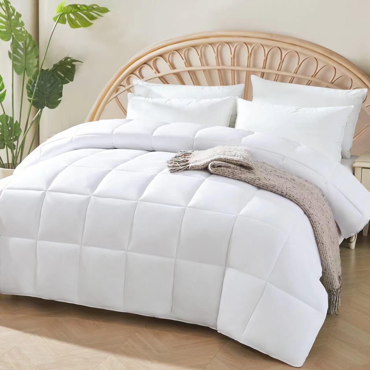 Photo 1 of 100% Viscose Made from Bamboo Comforter for Hot Sleepers- Breathable Cooling Silky Soft Duvet Insert Cal King Size-with 8 Corner Tabs- All Season Comforter (104x96 Inches, White)