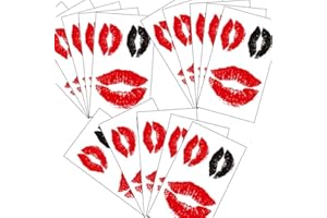 LEOARS Valentines Lip Temporary Tattoo Lip Print Tattoo Stickers Red Black Kiss Waterproof Fake Tattoos for Adult Kids Halloween Costume Accessories and Parties,15-Sheet