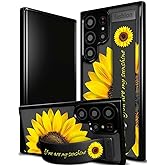 Cisland Compatible for Samsung Galaxy S24 Ultra Case Cute with Strap Stand Finger Kickstand, Designer Cool Silicone Cases Funda Cover - Yellow Sunflower