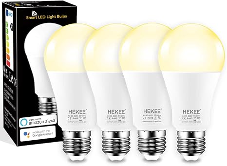 Amazon Com Smart Led Light Bulb 85w Equivalent Hekee Wifi Work With Alexa Echo Google Home Assistant 12w Dimmable Warm White 2700k A19 E26 4 Pack Home Kitchen