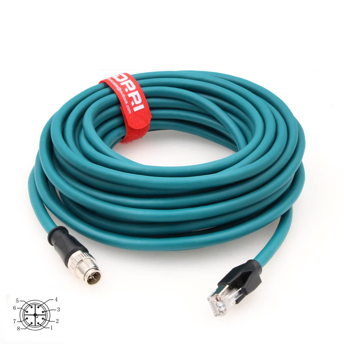 DRRI M12 X-Coded 8 Pole to RJ45 Gigabit Ethernet Interface Cat7e Shielded Cable for Cognex Ccb-84901-2001-20| Cognex in-Sight Series Industrial Cameras (20M)