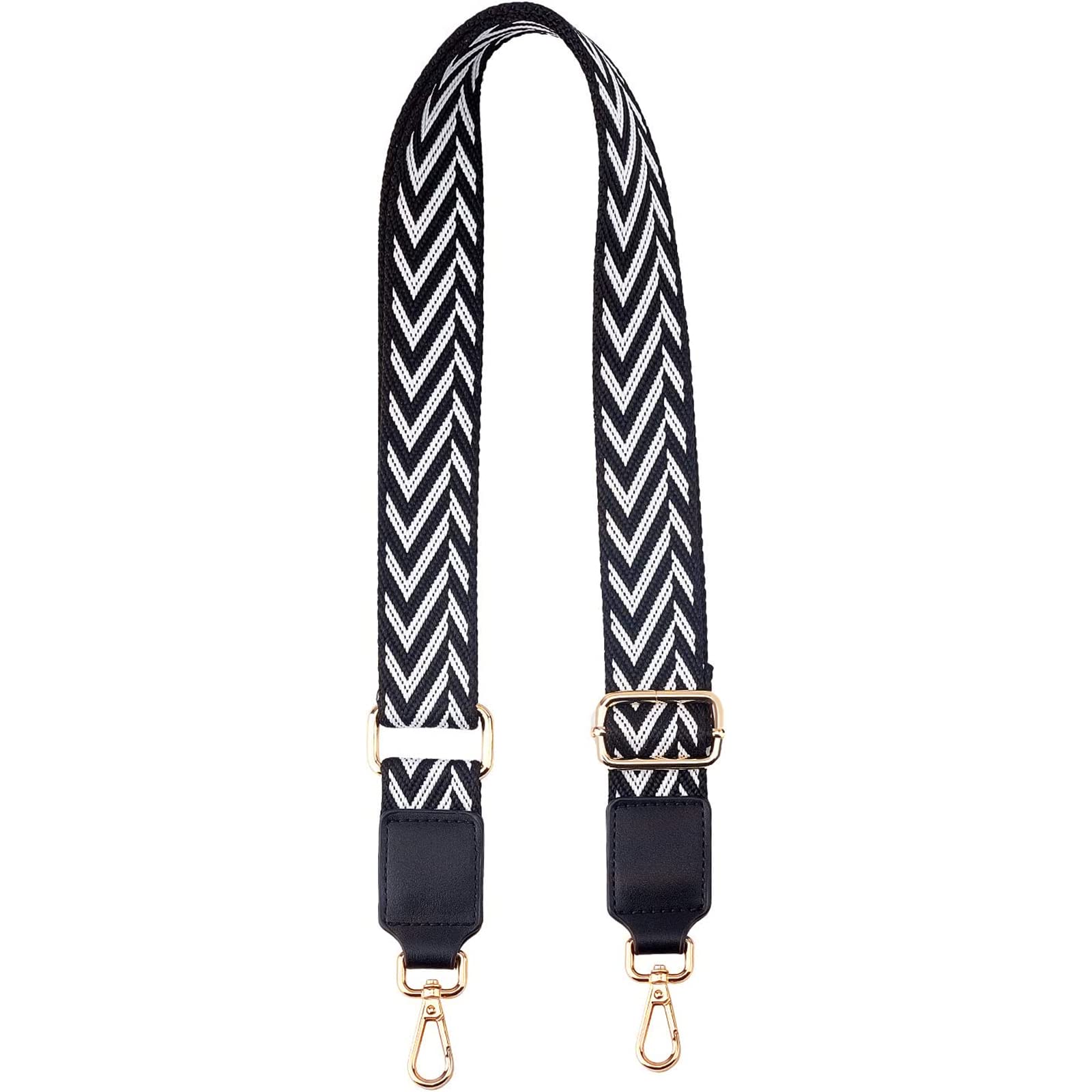 SUPERFINDINGS 85cm Long Purse Strap Replacement 3.8cm Wide Shoulder Strap Stripe Adjustable Crossbody Handbag Strap Black Strap with Gold Alloy Swivel Clasps for Purse Canvas Bag Handbag