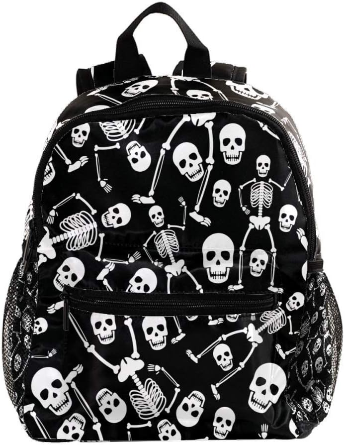 MUOOUM Human Skeleton Skull White Black Kids Backpack School Bag Travel Daypack Pre-School Toddler Bag