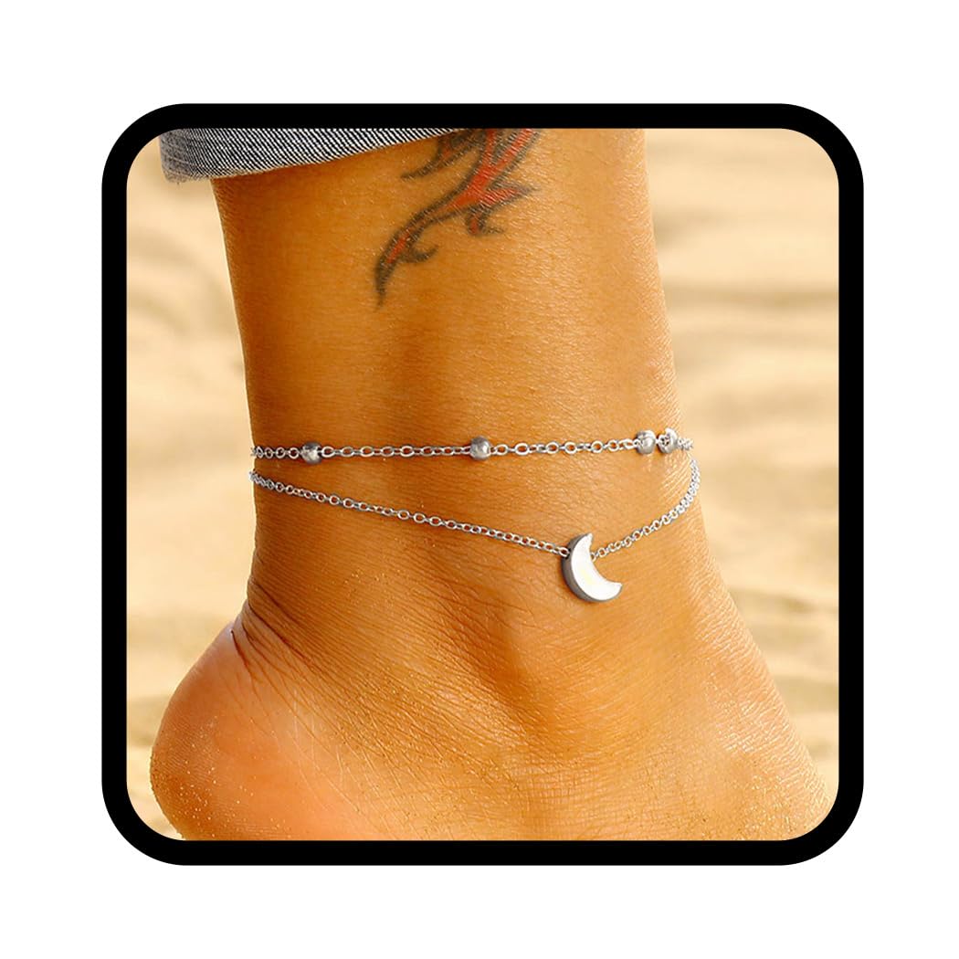 Handcess Boho Heart Anklets Gold Pearls Ankle Bracelets Layered Beach Foot Chain for Women and Girls