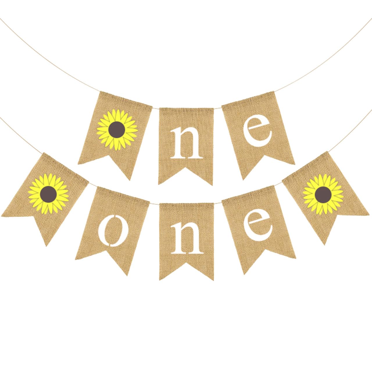 Amosfun 2 Set Burlap Sunflower One Banner Boy Girl 1st Birthday Party Highchair Decoration 1st Birthday Party Supplies