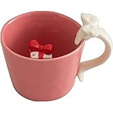 DIHOclub Ceramic Coffee Mug with Gift Box & Bow Handle, Giftable Novelty Tea Cup for Women Men, Christmas Birthday Anniversary Valentine's Day Gift Idea (Red)