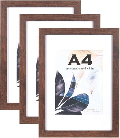 Scholar Tree Walnut A4 Picture Frame Set of 3 with Mount and Easel