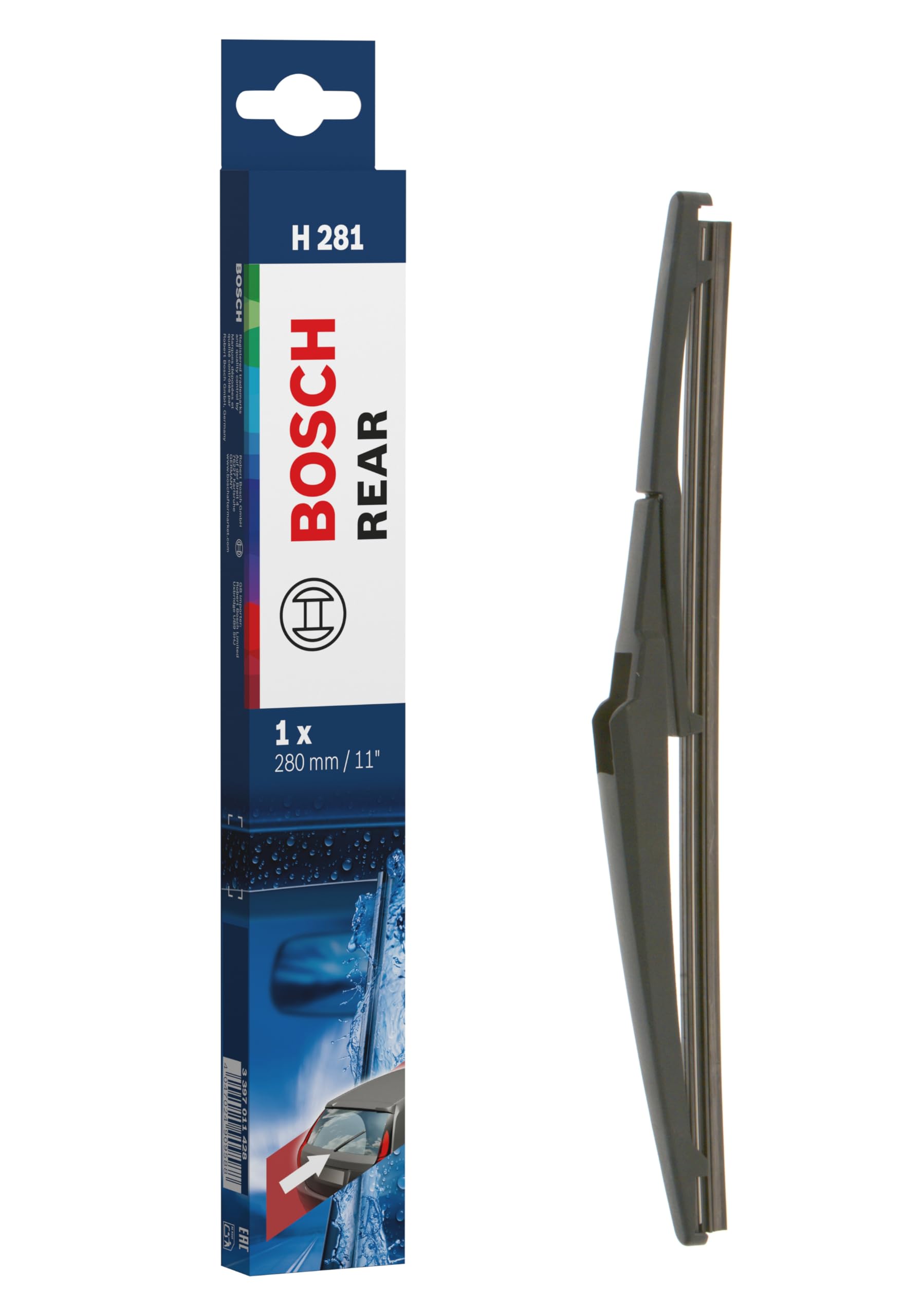 Bosch Rear Wiper H 281 - Excellent Cleaning Performance - Replacement Blade for Back Windscreen - 1 Blade, 280mm