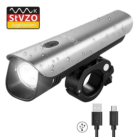 LED Fahrradbeleuchtung, iSolem USB Aufladbar Fahrradlampe, Wasserdicht Fahrradlichter mit StVZO Zugelassen, 60 Lux Akku Fahrr
