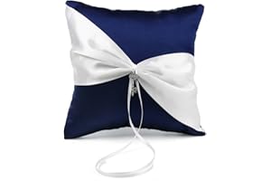 OnePlace Gifts Exclusive Navy Blue Satin Charms Wedding Ring Pillow Bearer 7.8" (Key to Joined Hearts)