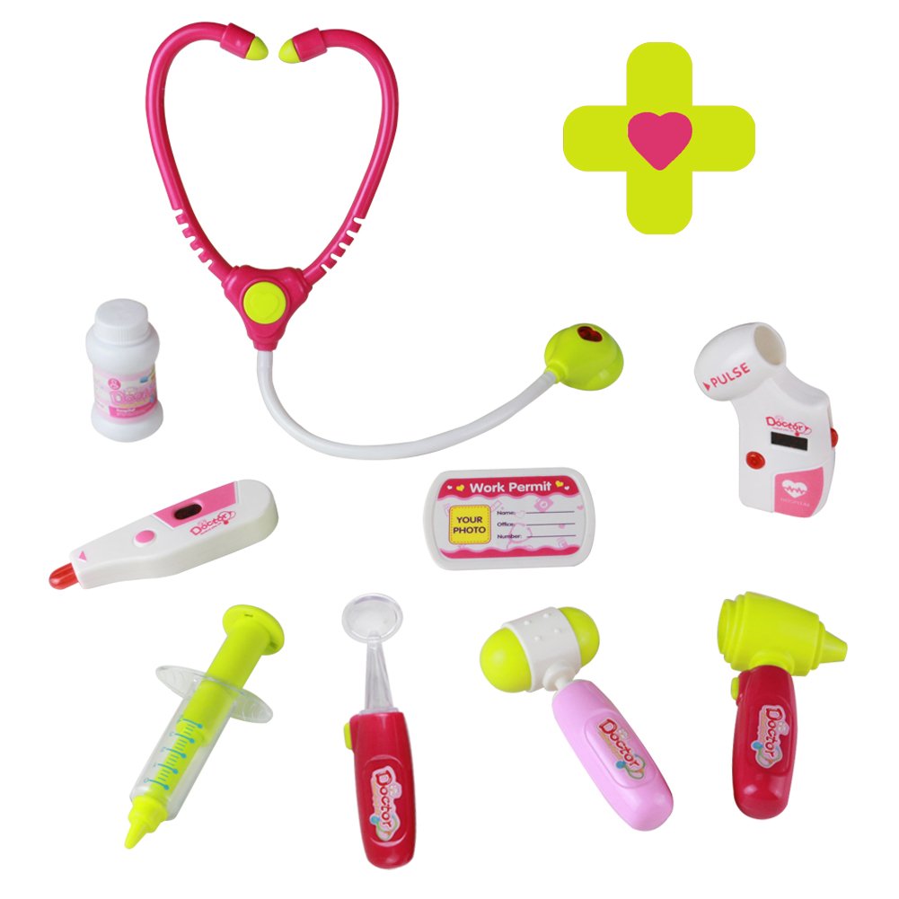 jerryvon Doctor Kit Girls Toys Medical Case Pretend Role Game Doctor Nurse Playset Gift for Kids Girls Over 3 Years Old, Pink