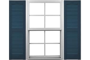 Mid America 00011280036 Standard Size Cathedral Top Center Mullion, Open Louver Shutter (Per Pair), 12"W x 80"H, Classic Blue