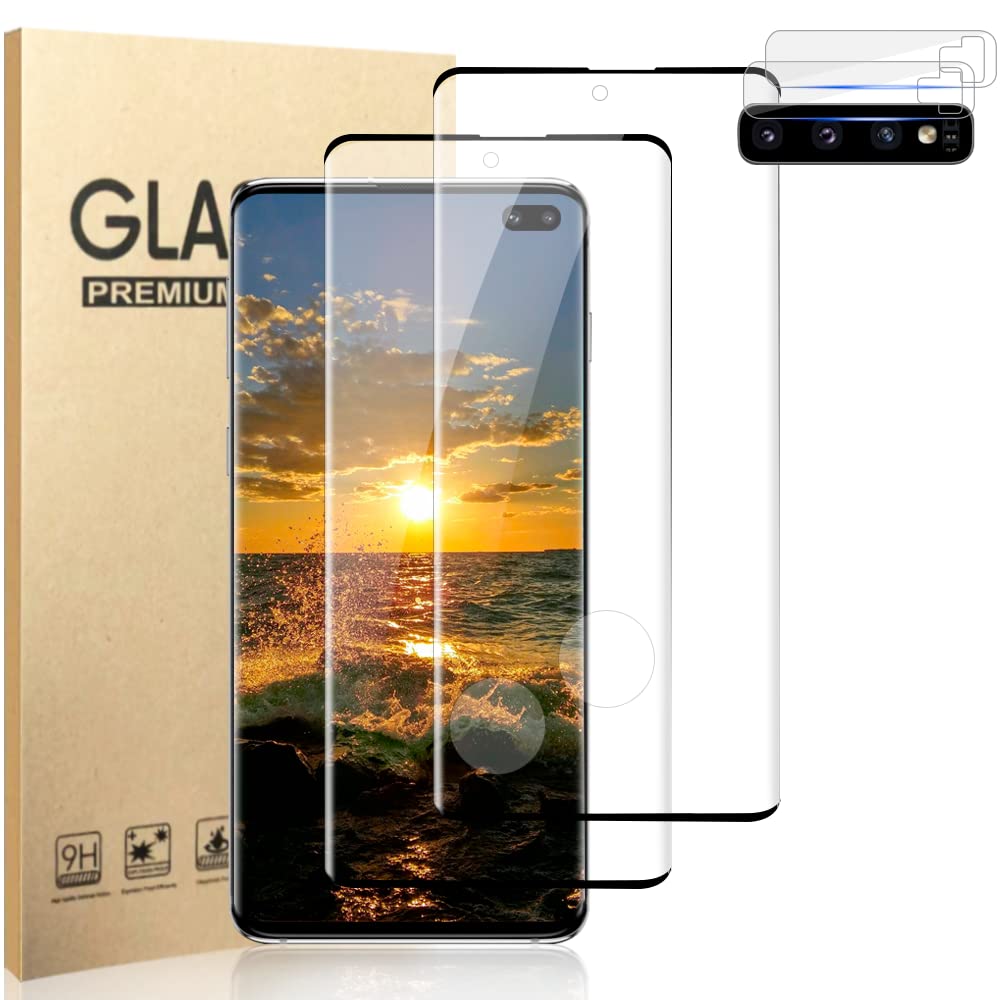 Photo 1 of [2+2 Pack] Galaxy S10 Plus Screen Protector and Camera Lens Protector, 9H Tempered Glass Scratch Resistant, Ultrasonic Fingerprint Support, Easy Installation Bubble Free, 3D HD Clear Film 6.4 Inch
