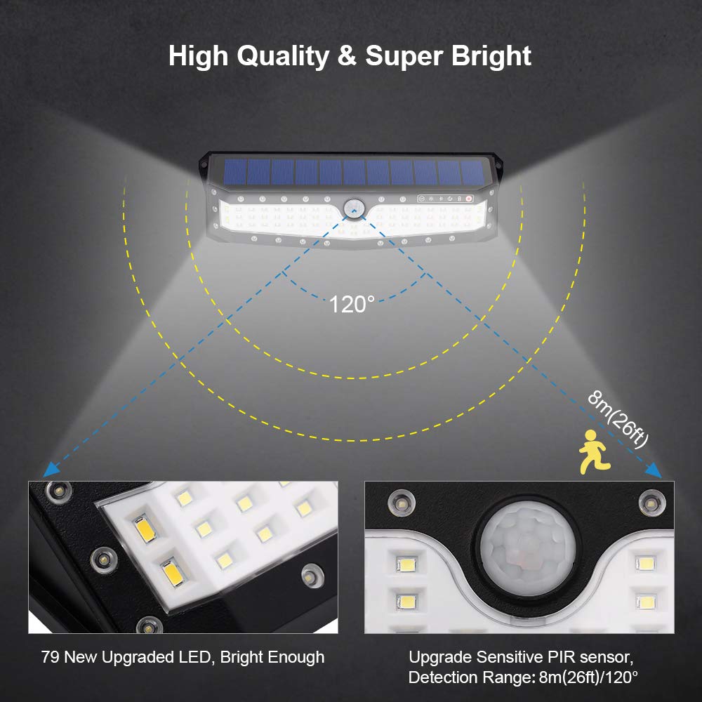 79 LED Motion Solar Lights Outdoor, Upgraded 700 Lumens, Bright IP65 Waterproof 4 Optional Modes Wireless Outdoor Solar Motion Lights for Patio, Garden, Ourdoor Wall, Back Yard, Garage