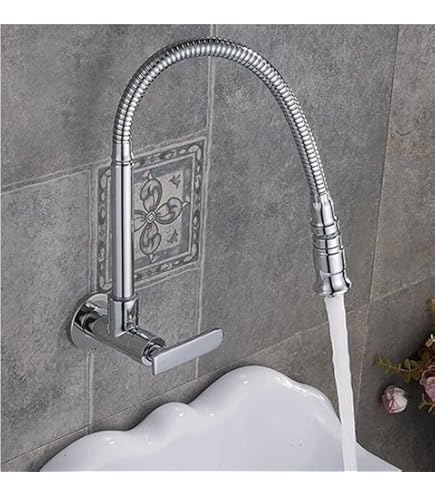 Grifo Monomando Giratorio 360° De Pared – G1/2, Cobre + Acero Inoxidable, Para Cocina O Baño (agua Fría, Rosca Universal)