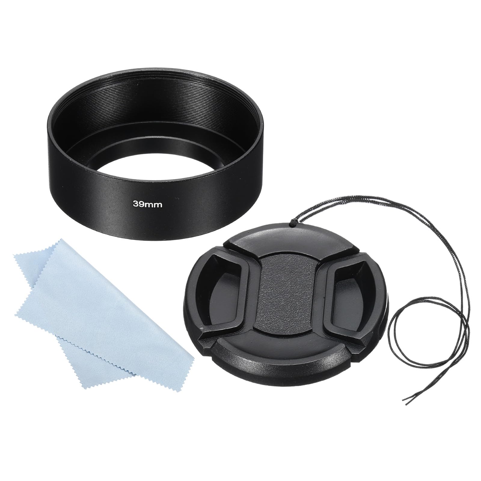 PATIKIL 39mm Lens Hood, Standard Focus Frosted Surface Anti-reflective Inside Hood with 52mm Lens Cap and Cloth for Camera Lens, Black for Nikon, for Fujifilm, for Pentax, for Leica