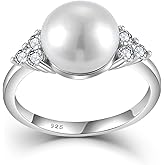 CARICY 10 mm Cultured Fresh Water Pearl Ring & Cubic Zirconia Ring 925 Sterling Silver Statement Ring for Women Size 5-10