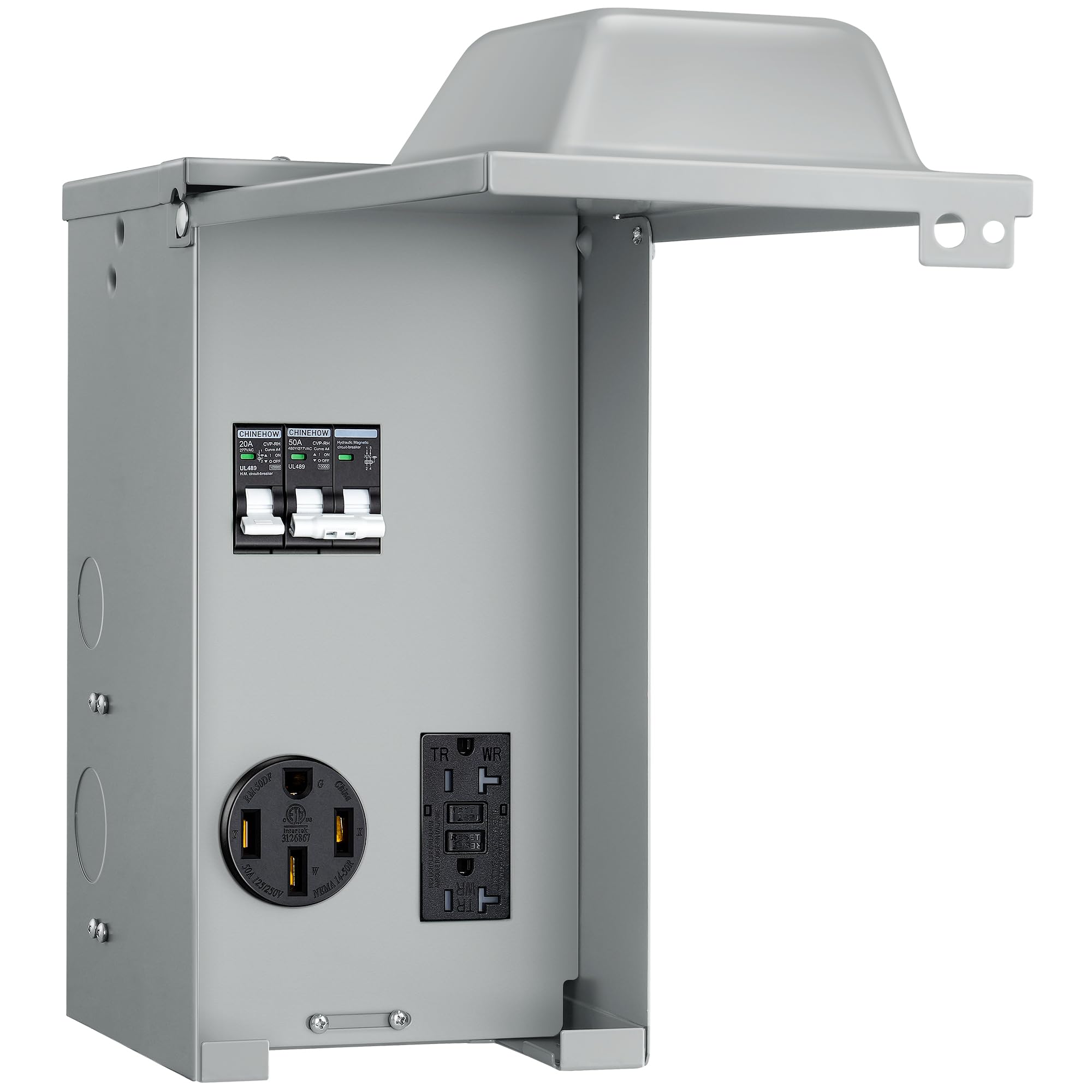 Photo 1 of SURAIELEC Temporary Power Outlet Panel with Breaker, RV Electrical Outlet Panel with 20 and 50-Amp Receptacle, 125/250 Volt, Electrical Box for RV Parks, Construction Sites, NEC & ETL Listed