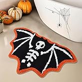 Quimoy Halloween Bats Bathroom Rug, Gothic Spooky Halloween Bath Mat, Cute Bat Bath Mat for Halloween Bathroom Bedroom Living Room Decor