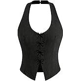GORGLITTER Women's Bow Tie Front Vest Tops Fashion Asymmetrical Backless Fitted Halter Top Classy Academia Crop Tops