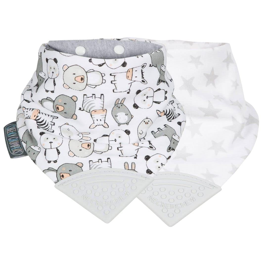 Cheeky Chompers Baby Bibs with Teether | 2 months+ Teething Bibs, Toddler Reversible Dribble Bib & Multi-Award Winning Neckerchew (Panda Stars, Pack), Panda Pals Silver, 20 count — image 1