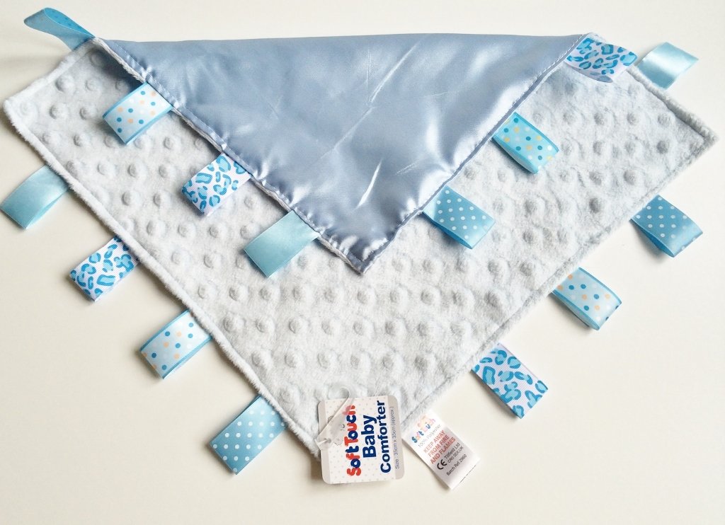 Soft Touch Comforter Blanket with taggies. Taggie Comforter/Comfort Blanket. Great Gift. (Blue Taggie Blanket)