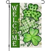 CROWNED BEAUTY St Patricks Day Shamrocks Garden Flag 12x18 Inch Double Sided for Outside Small Welcome Green Clovers Burlap Holiday Yard Flag