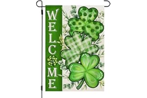 CROWNED BEAUTY St Patricks Day Shamrocks Garden Flag 12x18 Inch Double Sided for Outside Small Welcome Green Clovers Burlap Holiday Yard Flag