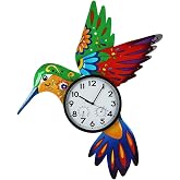 HOBYLUBY Large Outdoor Clock with Thermometer &amp; Humidity | Silent Non-Ticking, Decorative Outdoor Clocks for Patio, Garden, Home Decor, Red&amp;Green Hummingbird