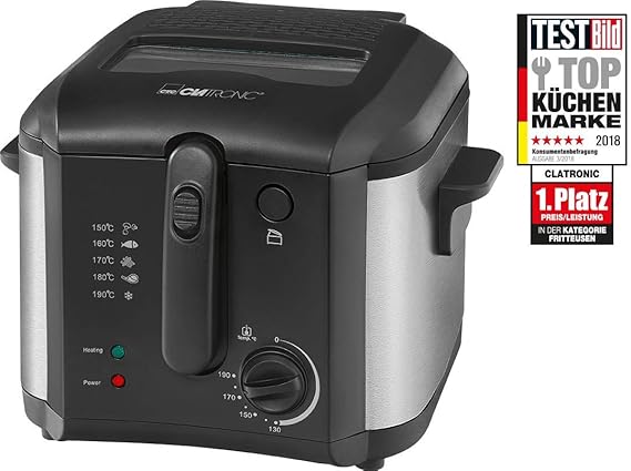 Clatronic FR 3649 Freidora compacta, 1600 W, 2.5 litros, Acero Inoxidable y Negro