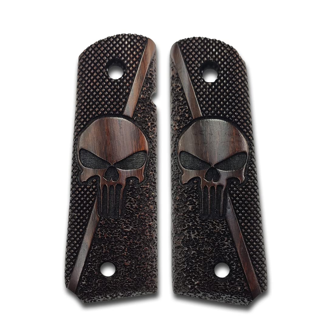 Photo 1 of Zib Grips - 1911 Grips Full-Size Real Wood Grips, Punisher - Skull Engraving - Grip for Government/Commander, 1911 Accessories Ambi?Safety Cut (Punisher Classic)