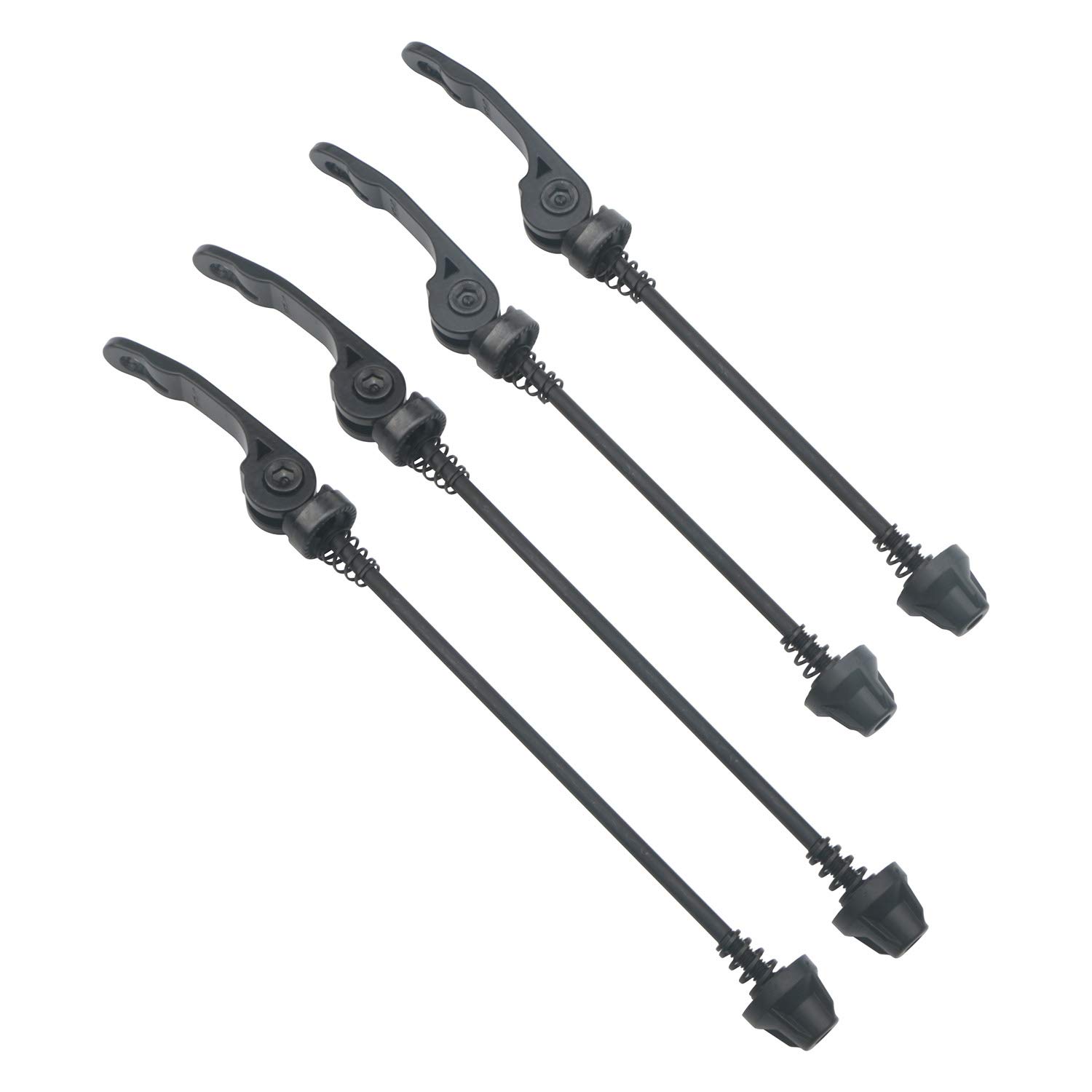 Unxuey 2 Pairs Bike Quick Release Skewer Set, Front 145mm Rear 185mm Aluminum Alloy Ultralight Wheel Hub Bolt Lever Axle for Road Mountain MTB Bicycle Accessories Parts - Black