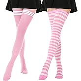 DRESHOW Extra Long High Thigh Socks Striped Over Knee Thin Tights Long Stocking