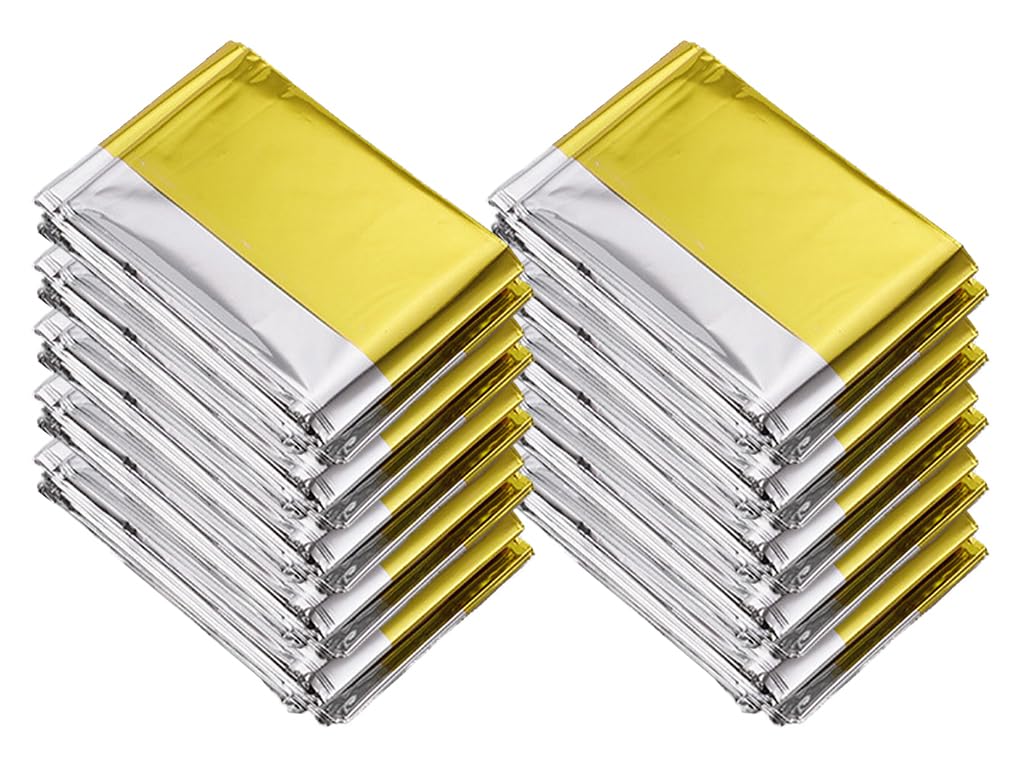 Hitopin 20 Pieces Emergency Foil Blankets, Emergency Blanket Foil Gold, Foil Blankets Gold Silver, Emergency Gold Foil Blanket, for Outdoors, Survival, Hiking, Marathons or First Aid, Tear Resistant