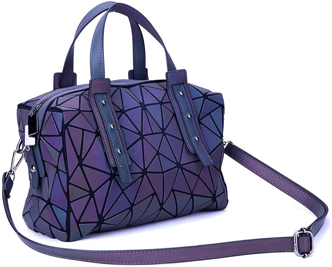 Geometric Luminous Purses Handbags for Women, Fashion Ladies Tote Shoulder Bags Satchel Top Handle Bags Iridescent Colors Reflect in Light