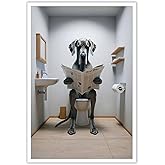 Modern Trendy Bathroom Posters Great Dane Reading Newspaper On Toilet Canvas Wall Art Funny Humor Animals Aesthetic Prints Painting For Home Bedroom Dorm Wall Decor 12x16in Unframed
