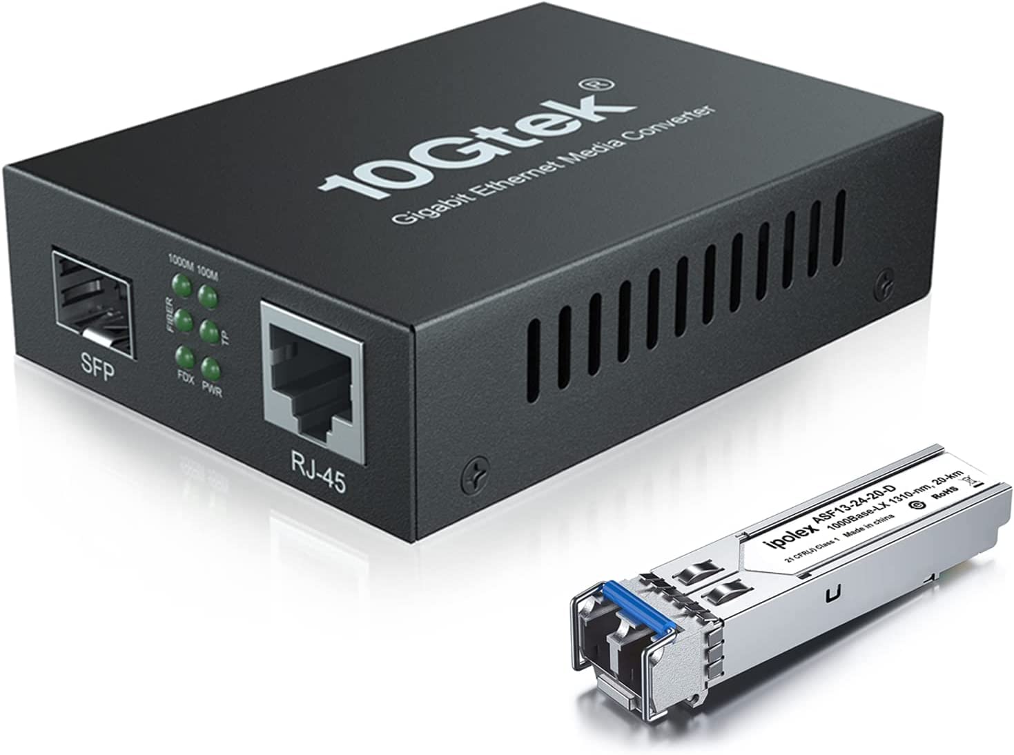 ipolex Gigabit Ethernet Media Converter, 1.25G SFP Port, packed with a SFP-LX Transceiver(1310-nm, 20km@OS1OS2SMF)