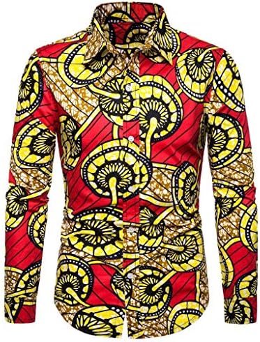 Soundday Men African Shirt Casual Long Sleeve T Shirt Tribal Print Tee V Neck Floral Blouse Top