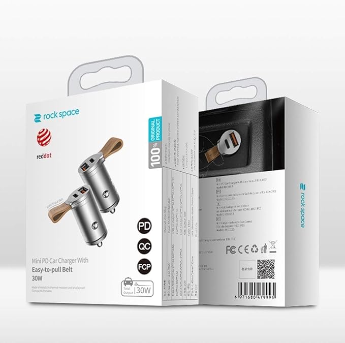 Amazon Com Car Charger Rock Space Rcc0153 30w Usb C Type C Usb A Mini Car Charger With Easy Pull Belt Tarnish Usb A Output 5v 3a 9v 2a 12v 2a Color Silver Electronics