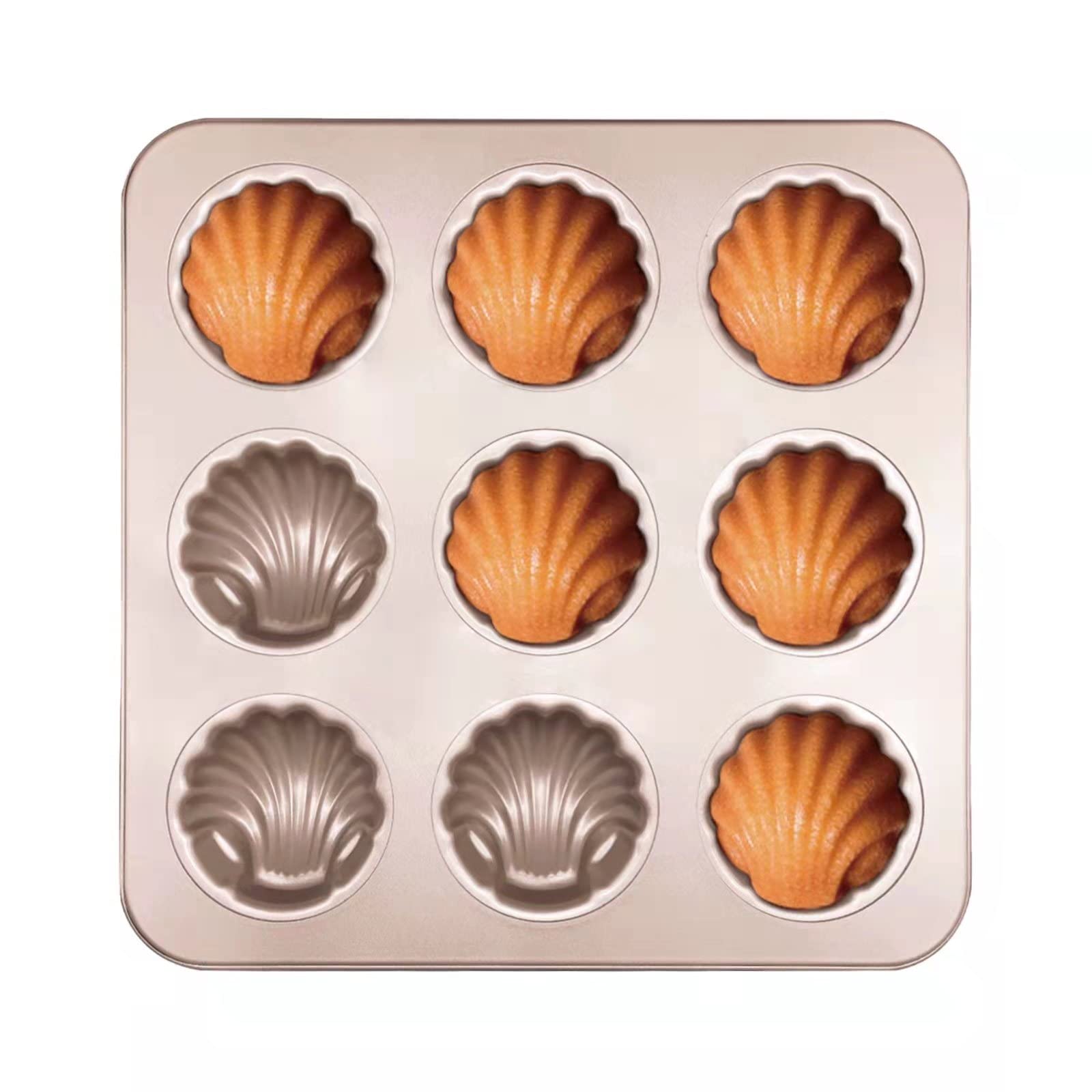 OGIBRIDI Madeleine Mold Cake Pan Shell Shaped Cake Tin Madelines Baking Tray Non-Stick Carbon Steel French Shell Butter Cake Mold 9 Cavity for Oven Baking Chocolate Bread Muffin Brownie Cookie Candy