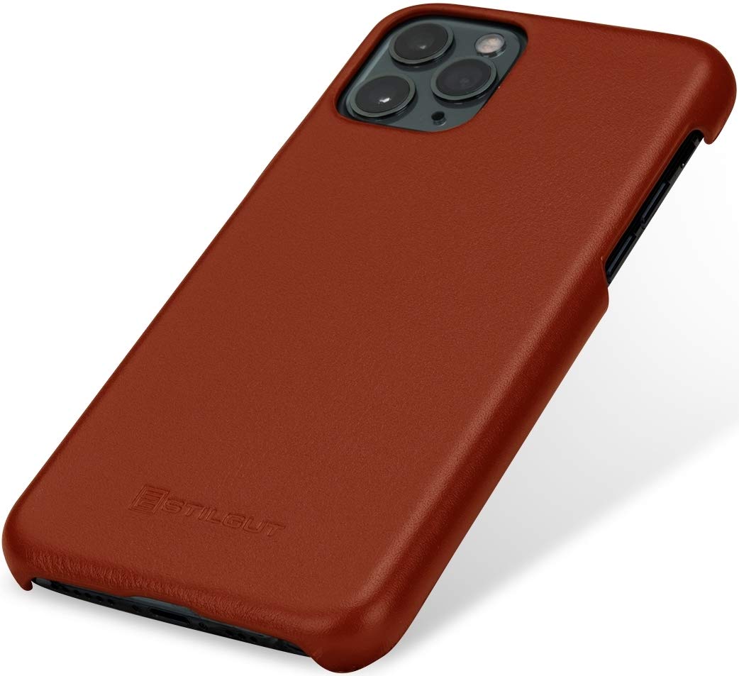 StilGut Genuine Leather Back Cover for iPhone 11 Pro 5.8", Slim Shell Case, Light Brown — image 1