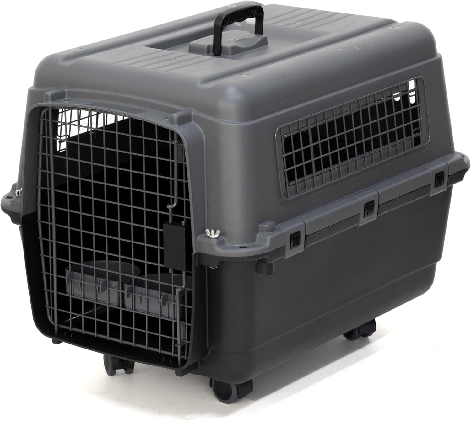 Photo 1 of ***MISSING PIECES -SELLING AS PARTS ONLY*** SportPet Airline Compliant MEDIUM 24.25" Travel Dog Kennel-Durable Plastic Airline Pet Carrier w/ Removable Wheels & Food Bowls, Collapsible Indoor/Outdoor Dog Kennel, Dogs up to 23"L & 15"H-Dark Gray