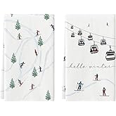 Artoid Mode Xmas Trees Ski Winter Kitchen Towels Dish Towels, 18x26 Inch Farmhouse Christmas Snow Decoration Hand Towels Set 