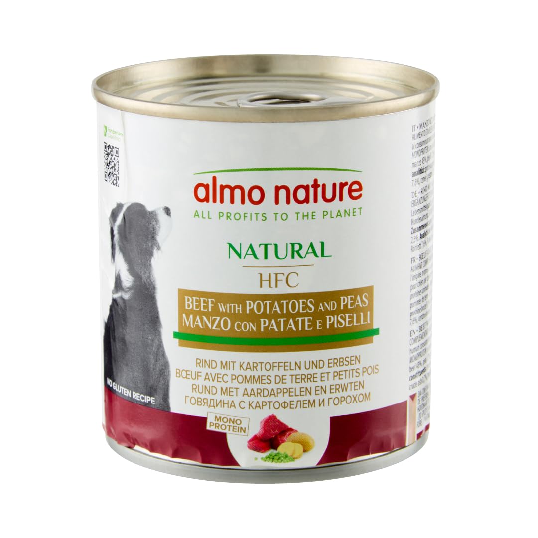 almo nature HFC Wet Dog Food, Cuisine Beef with Potatoes and Peas, 280 g, Pack of 12, transparent