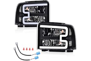 PIT66 LED DRL Headlight Compatible with Ford F250 F350 F450 F550 Super Duty 2005-2007/Compatible with Excursion 2005 6C3Z13008DB,6C3Z13008CB Clear lens Black Housing Clear Reflector