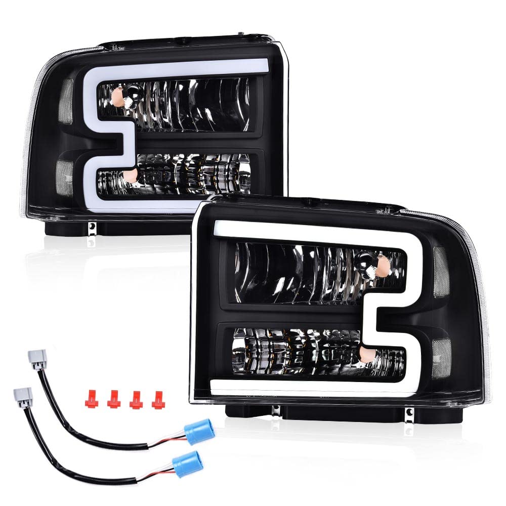 Photo 1 of PIT66 LED DRL Headlight Compatible with Ford F250 F350 F450 F550 Super Duty 2005-2007/Compatible with Excursion 2005 6C3Z13008DB,6C3Z13008CB Clear lens Black Housing Clear Reflector