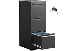 IKIMI 3 Drawer File Cabinet,Metal Filing Cabinets for Home Office,Vertical File Cabinet with Lock,Heavy Duty Metal Storage Cabinet for A4/Letter/Legal Size Files,Assembly Required
