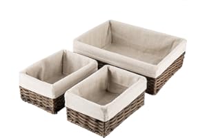 Hosroome Handmade Storage Basket Wicker Baskets for Organizing Shelf Baskets Woven Decorative Home Storage Bins Decorative Baskets Organizing Baskets Nesting Baskets(Set of 3,Brown)