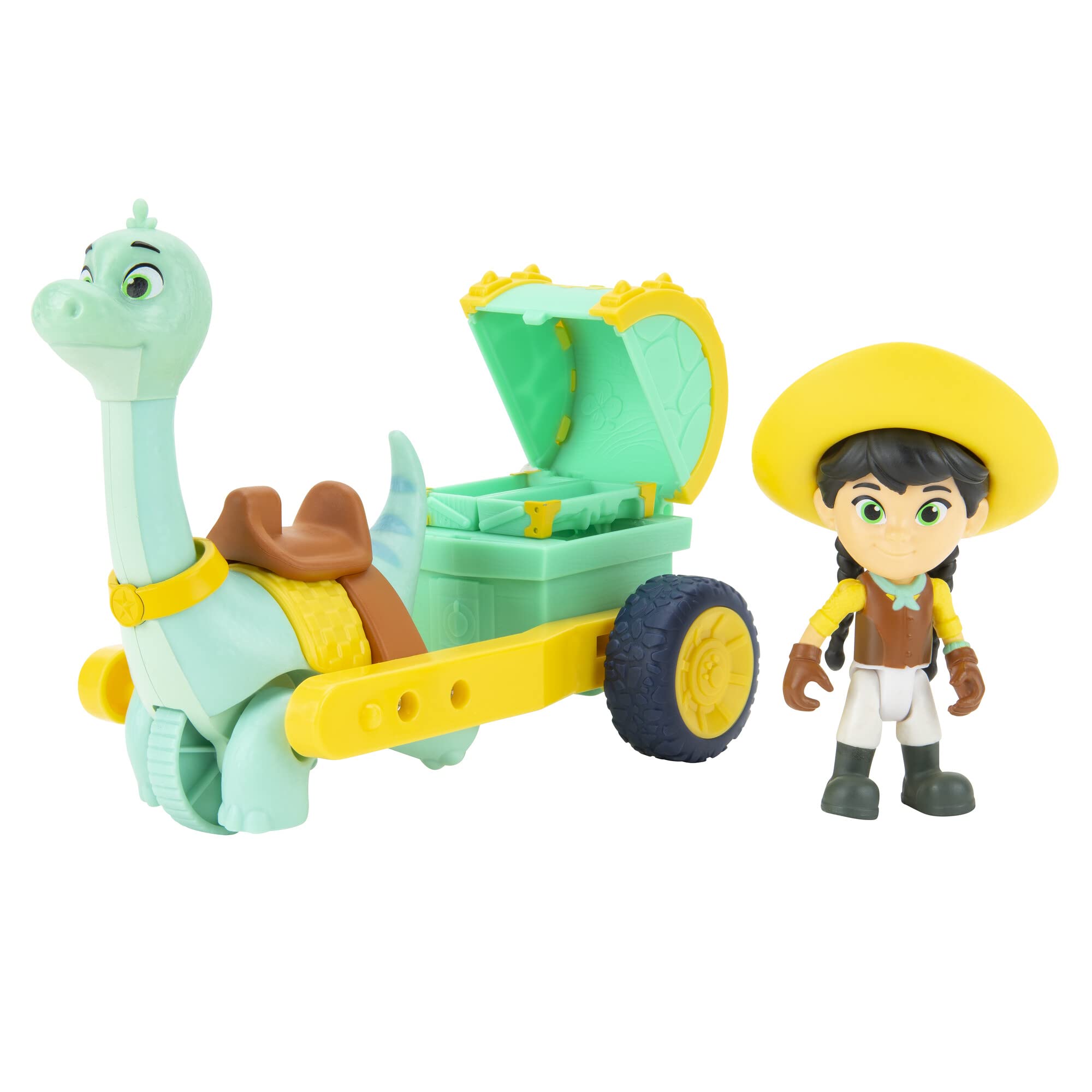 Dino Ranch 5 Clover Care Cart and 3” Dino Min-Three Styles to Collect-Toys for Kids Featuring Your Favourite Pre-Westoric Ranchers, Clover and Medical Vehicle