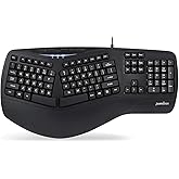 Perixx PERIBOARD-312 Ergonomic Backlit Keyboard - Wired USB with 2 Hubs - Natural Ergonomic Split Design - White LED - Black